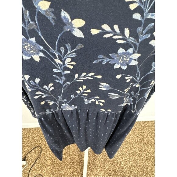 J Jill Women's L Petite Mixed Print Knit Peasant Pleated Top Blue Floral - Picture 3 of 10